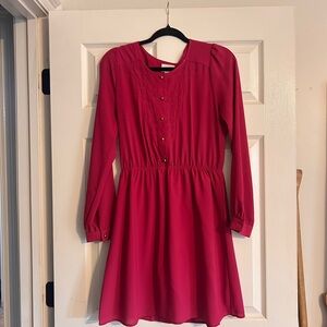 Pink Long Sleeve Button Front Dress